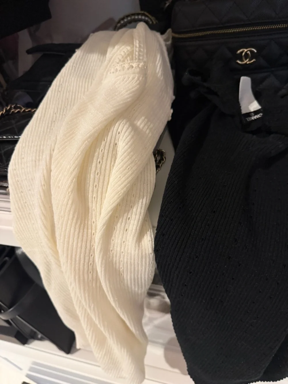 2-Authentic Chanel Black & Crème Sleeveless Tanks with Signature CC Patch 38/40